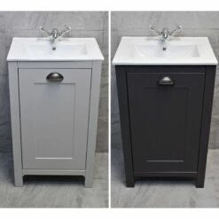Derby 500mm Traditional Style Vanity Unit – Dark / Light Grey Oak – Optional Tap