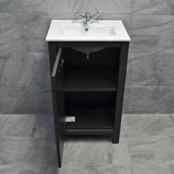 Derby 500mm Traditional Style Vanity Unit – Dark / Light Grey Oak – Optional Tap 15 Derby 500mm Traditional Style Vanity Unit – Dark / Light Grey Oak – Optional Tap -Comparethebathroom Shop Derby 500 Vanity Dark Grey Door