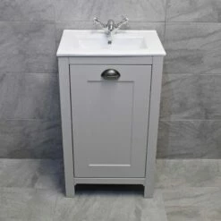 Derby 500mm Traditional Style Vanity Unit – Dark / Light Grey Oak – Optional Tap 14 Derby 500mm Traditional Style Vanity Unit – Dark / Light Grey Oak – Optional Tap -Comparethebathroom Shop Derby 500 Vanity Light Grey Front