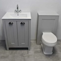Derby Bathroom Suite Vanity Sink Basin + WC Toilet Unit – Light Grey Oak