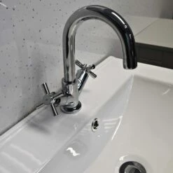 Derby 600mm Bathroom Vanity Unit With Ceramic Basin Sink – Light Grey Oak -Comparethebathroom Shop Derby grey oak suite sink tap