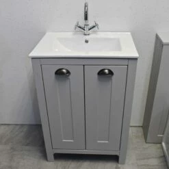 Derby 600mm Bathroom Vanity Unit With Ceramic Basin Sink – Light Grey Oak