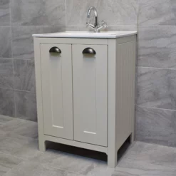 Derby 600mm Bathroom Vanity Unit With Ceramic Basin Sink – Mussel Oak -Comparethebathroom Shop Derby sink doors jpg webp