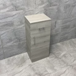 Drawerline Unit Grey Ash Finish Bathroom Storage Cupboard 350mm Stack -Comparethebathroom Shop Drawerline Ash Side jpg webp