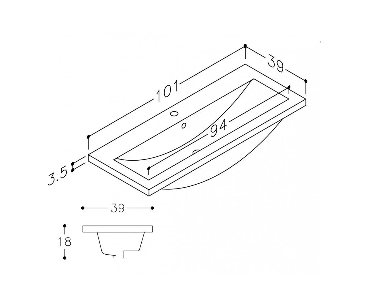 1010mm X 390mm Ceramic Bathroom Sink Vanity Basin Rectangular 4 1010mm X 390mm Ceramic Bathroom Sink Vanity Basin Rectangular - Image 2
