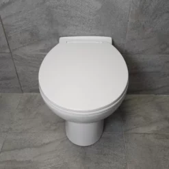 Georgina Round Back To Wall Toilet Pan With Soft Close Seat -Comparethebathroom Shop Georgia Std Round BTW Pan BH 21 Front jpg webp