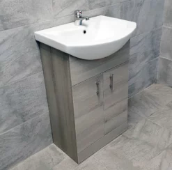 Grey Ash Finish Vanity Basin Sink Unit 550mm Bathroom Storage Cupboard 2 Door