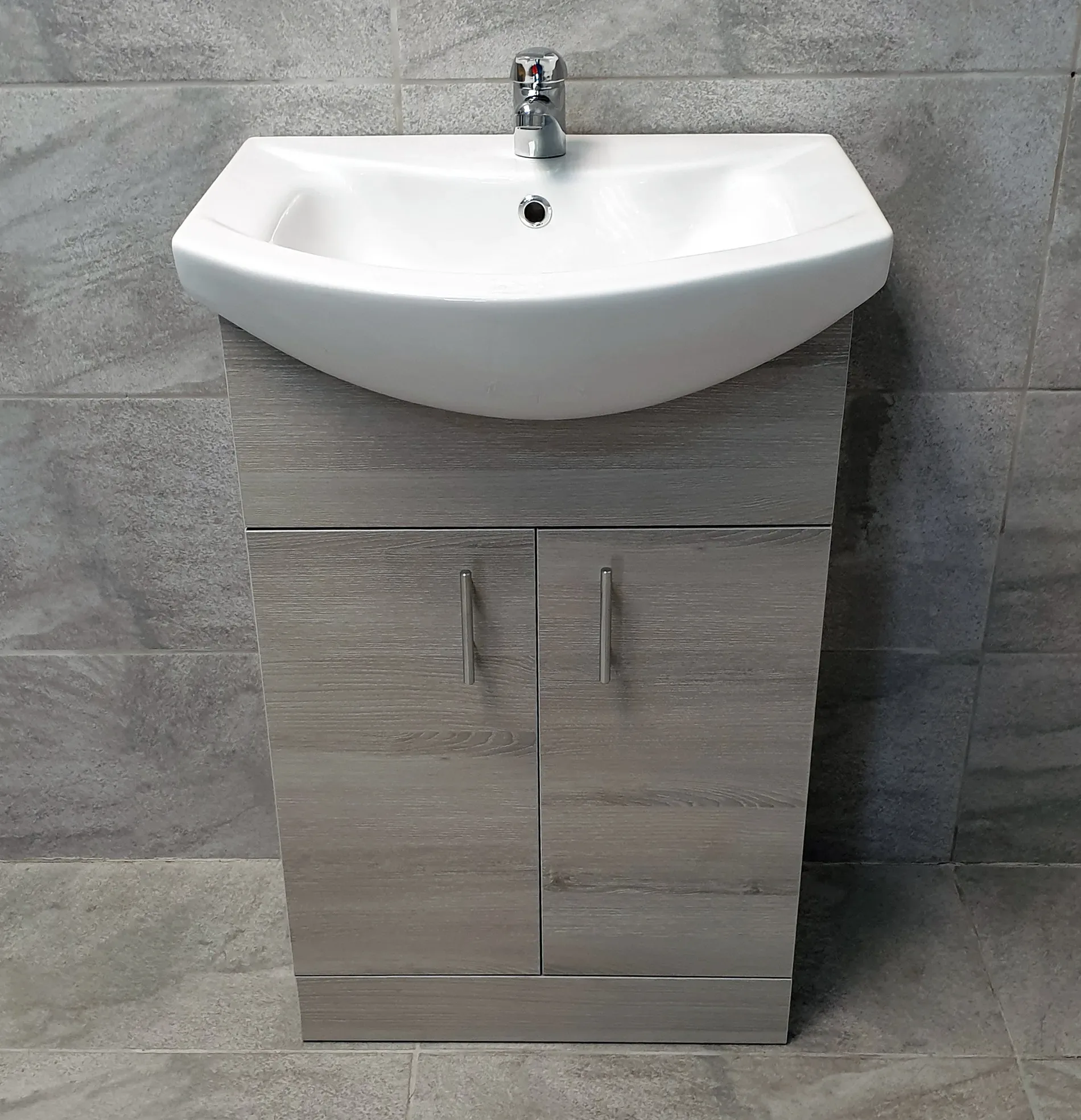 Grey Ash Finish Vanity Basin Sink Unit 550mm Bathroom Storage Cupboard 2 Door 4 Grey Ash Finish Vanity Basin Sink Unit 550mm Bathroom Storage Cupboard 2 Door - Image 2