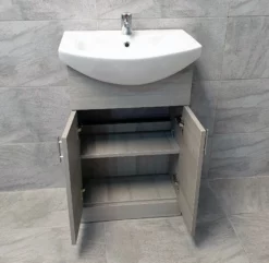 Grey Ash Finish Vanity Basin Sink Unit 550mm Bathroom Storage Cupboard 2 Door 10 Grey Ash Finish Vanity Basin Sink Unit 550mm Bathroom Storage Cupboard 2 Door -Comparethebathroom Shop Grey ash vanity unit 15500GA 3 Comp jpg webp