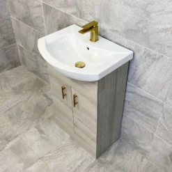 Mediterranean 550mm Grey Ash Vanity Basin Sink Unit With Brushed Brass Handles