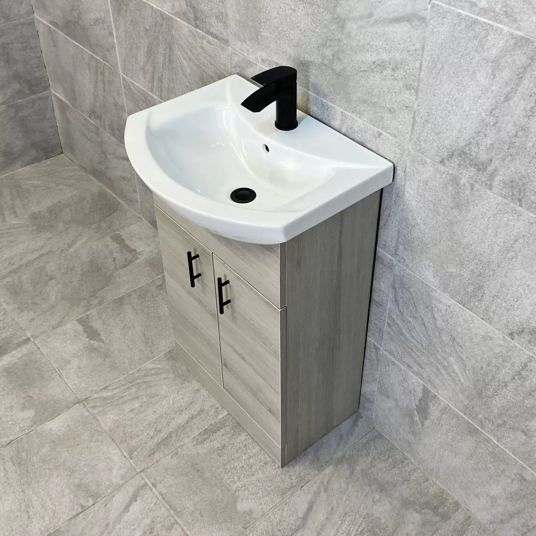 Mediterranean 550mm Grey Ash Vanity Basin Sink Unit With Matt Black Handles 4 Mediterranean 550mm Grey Ash Vanity Basin Sink Unit With Matt Black Handles - Image 2