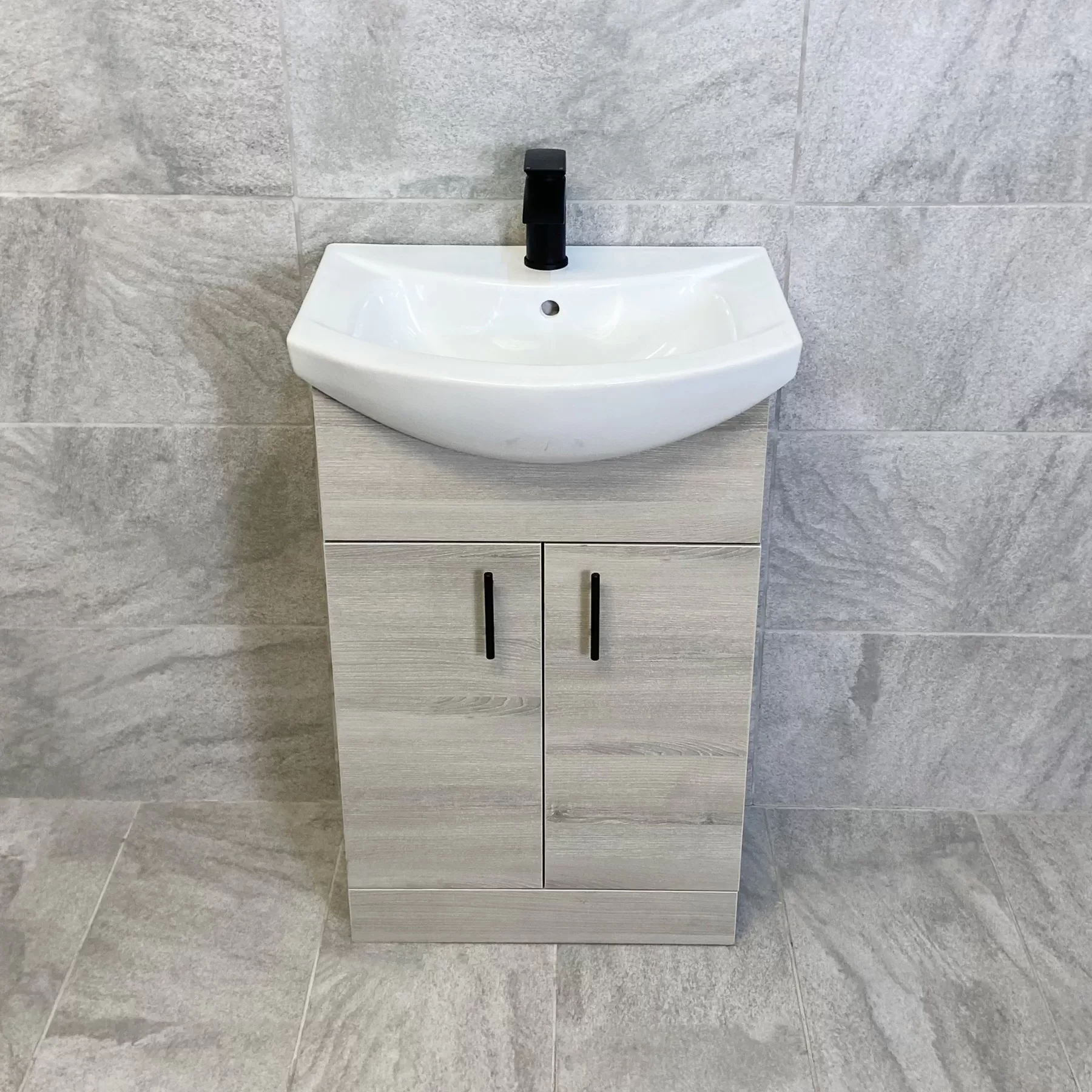 Mediterranean 550mm Grey Ash Vanity Basin Sink Unit With Matt Black Handles 3 Mediterranean 550mm Grey Ash Vanity Basin Sink Unit With Matt Black Handles