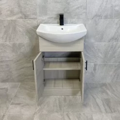 Mediterranean 550mm Grey Ash Vanity Basin Sink Unit With Matt Black Handles 9 Mediterranean 550mm Grey Ash Vanity Basin Sink Unit With Matt Black Handles -Comparethebathroom Shop Grey Ash 550 Black Handles Compare Open jpg webp
