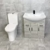 750mm Grey Ash Vanity Unit & Cam Open Or Closed Back Toilet Bathroom Set -Comparethebathroom Shop Grey Ash 750 Black Handles Cam Toilet Compare OB Front