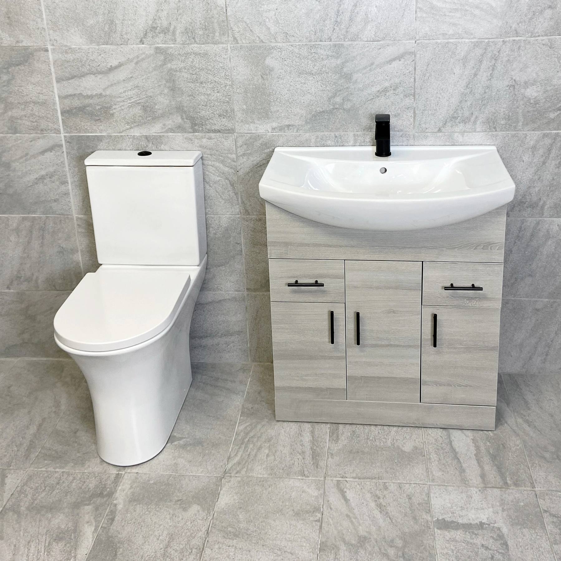 750mm Grey Ash Vanity Unit & Cam Open Or Closed Back Toilet Bathroom Set 3 750mm Grey Ash Vanity Unit & Cam Open Or Closed Back Toilet Bathroom Set
