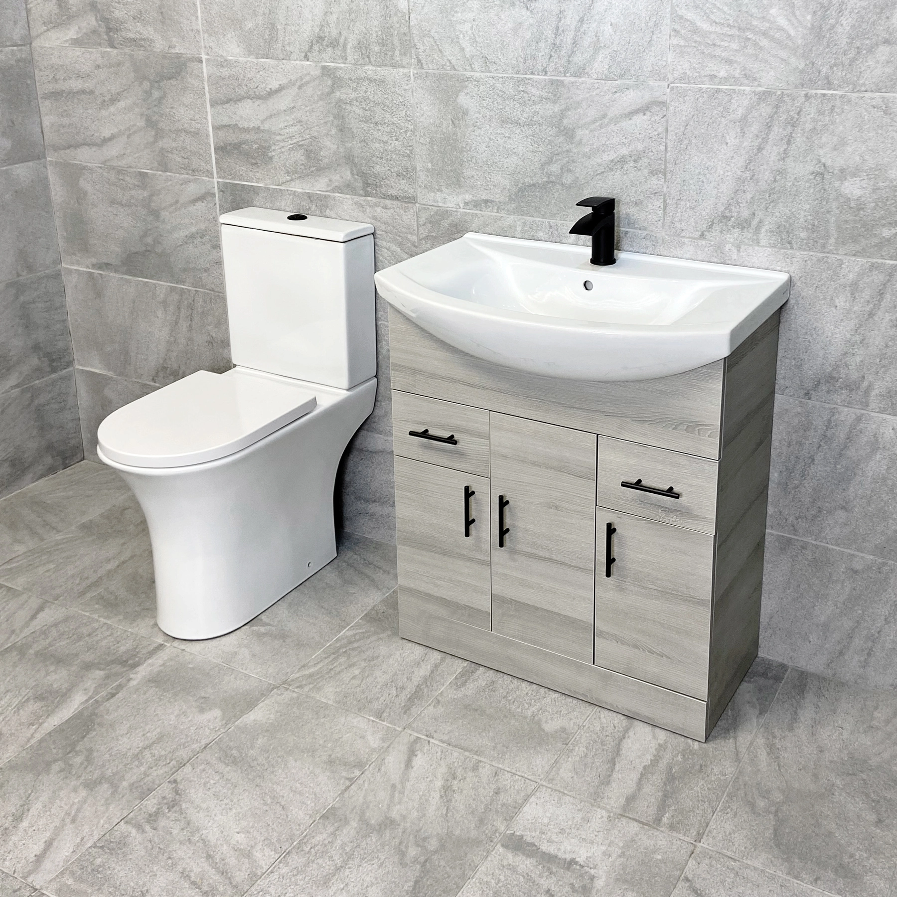 750mm Grey Ash Vanity Unit & Cam Open Or Closed Back Toilet Bathroom Set 4 750mm Grey Ash Vanity Unit & Cam Open Or Closed Back Toilet Bathroom Set - Image 2