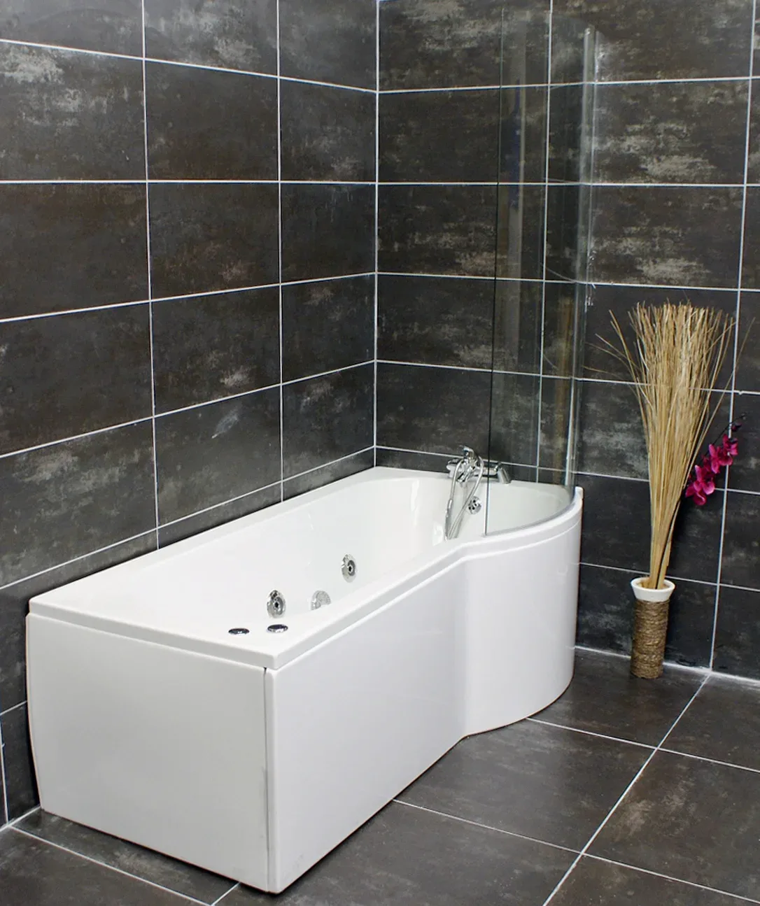 Right Hand P Shape Spa Bath & Screen Whirlpool & Optional Light 3 Right Hand P Shape Spa Bath & Screen Whirlpool & Optional Light