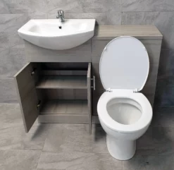 1050mm Grey Ash Finish Bathroom Furniture Vanity Set Basin Sink + WC Toilet Unit -Comparethebathroom Shop KIT801 A Grey Ash 1050mm Set Std Pan Comp 3 jpg webp