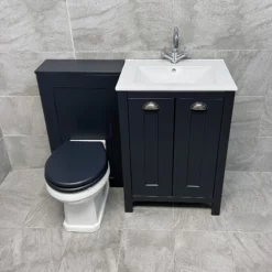 Derby Indigo Blue Vanity Sink Basin Storage Unit + Toilet Bathroom Suite
