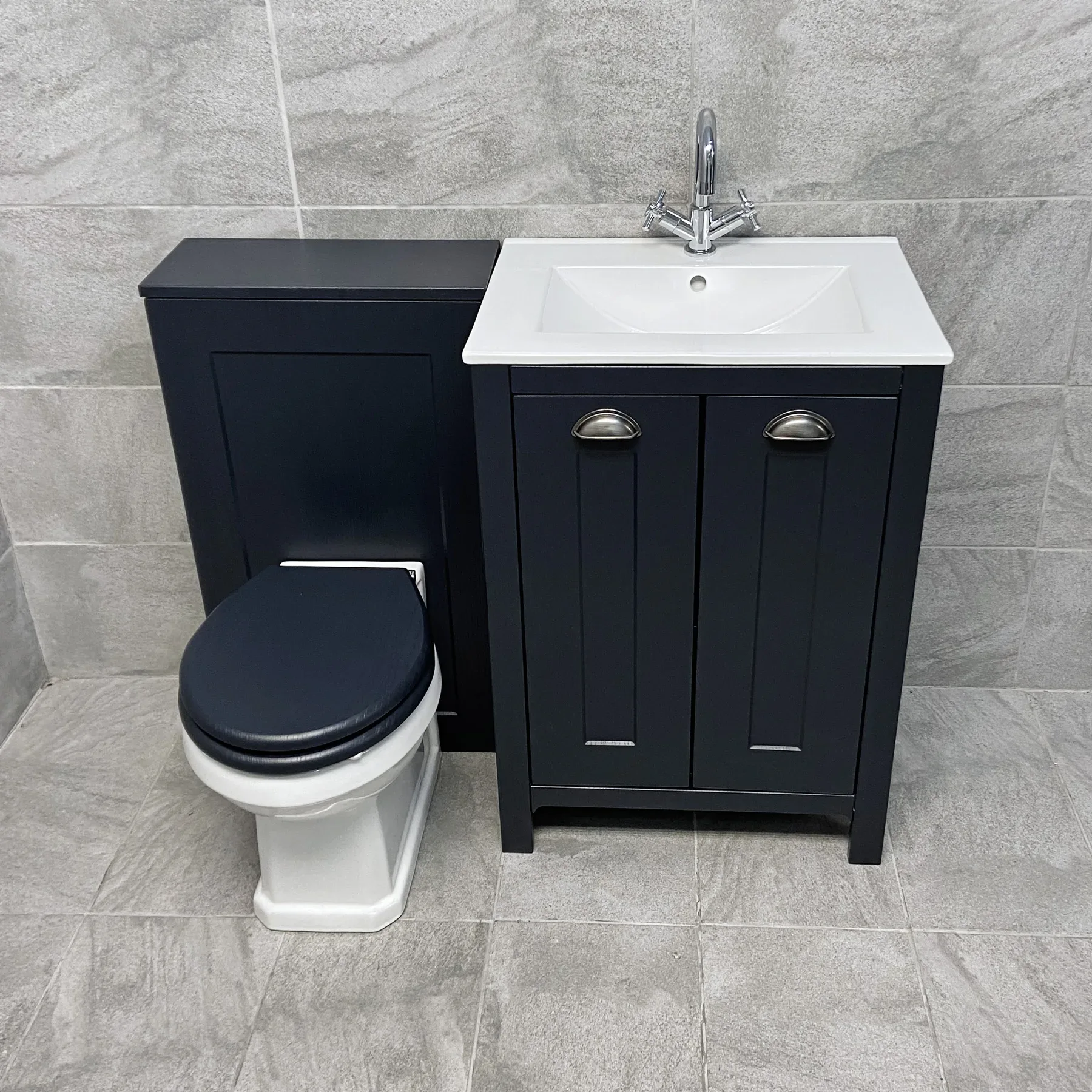 Derby Indigo Blue Vanity Sink Basin Storage Unit + Toilet Bathroom Suite 3 Derby Indigo Blue Vanity Sink Basin Storage Unit + Toilet Bathroom Suite