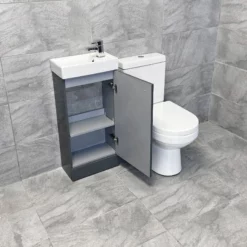 400mm Cube Cloakroom White Or Grey Vanity Basin Sink Unit With Toilet Ensuite 13 400mm Cube Cloakroom White Or Grey Vanity Basin Sink Unit With Toilet Ensuite -Comparethebathroom Shop KIT868 CS A Cube Grey Vanity Charlie Toilet Set Open