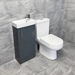 400mm Cube Cloakroom White Or Grey Vanity Basin Sink Unit With Toilet Ensuite 17 400mm Cube Cloakroom White Or Grey Vanity Basin Sink Unit With Toilet Ensuite -Comparethebathroom Shop KIT868 CS A Cube Grey Vanity Charlie Toilet Set Side