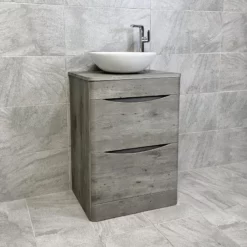 Aegean Floorstanding Vanity & WC Set Unit With Wok Basin & Tap In 4 Colours -Comparethebathroom Shop KIT900 DC dark concrete FS with Wok Basin Open Side jpg webp 2