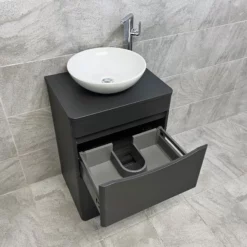 Aegean Floorstanding Vanity & WC Set Unit With Wok Basin & Tap In 4 Colours -Comparethebathroom Shop KIT900 DG matt dark grey FS with Wok Basin Open Top jpg webp 2