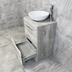 Aegean Floorstanding Bathroom Vanity Unit With Wok Basin & Tap In 4 Colours 31 Aegean Floorstanding Bathroom Vanity Unit With Wok Basin & Tap In 4 Colours -Comparethebathroom Shop KIT900 LC light concrete FS with Wok Basin Open Lower jpg webp
