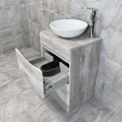 Aegean Floorstanding Vanity & Toilet Set Unit With Wok Basin & Tap In 4 Colours -Comparethebathroom Shop KIT900 LC light concrete FS with Wok Basin Open Top jpg webp 1