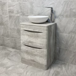 Aegean Floorstanding Vanity & WC Set Unit With Wok Basin & Tap In 4 Colours -Comparethebathroom Shop KIT900 LC light concrete FS with Wok Basin Side jpg webp 2
