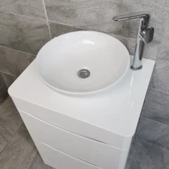 Aegean Floorstanding Vanity & WC Set Unit With Wok Basin & Tap In 4 Colours -Comparethebathroom Shop KIT900 WG white gloss FS with Wok Basin Top jpg webp 2