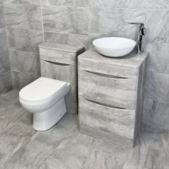 Aegean Floorstanding Vanity & WC Set Unit With Wok Basin & Tap In 4 Colours -Comparethebathroom Shop KIT901 LCC Light Concrete FS WOK WC Echo Side jpg webp