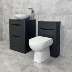 Aegean Floorstanding Vanity & WC Set Unit With Wok Basin & Tap In 4 Colours -Comparethebathroom Shop KIT901 MGC Matt Dark Grey FS WOK WC Echo Side 1 jpg webp