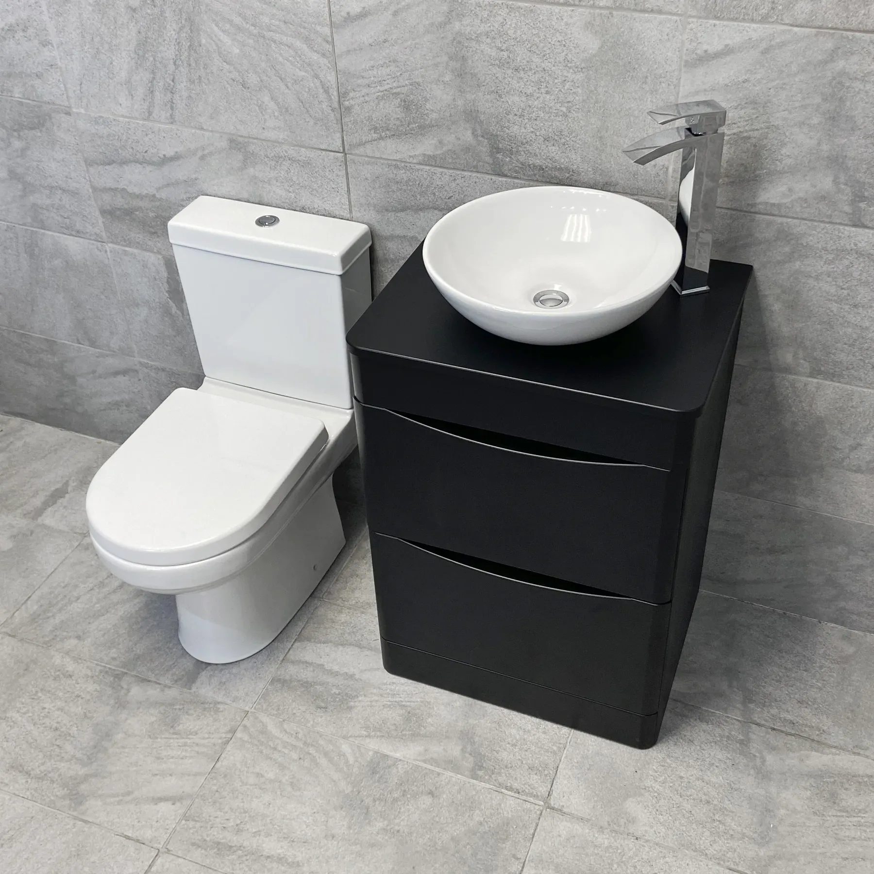 Aegean Satin Black Floorstanding Vanity Unit & Toilet Suite With Wok Basin & Tap 3 Aegean Satin Black Floorstanding Vanity Unit & Toilet Suite With Wok Basin & Tap