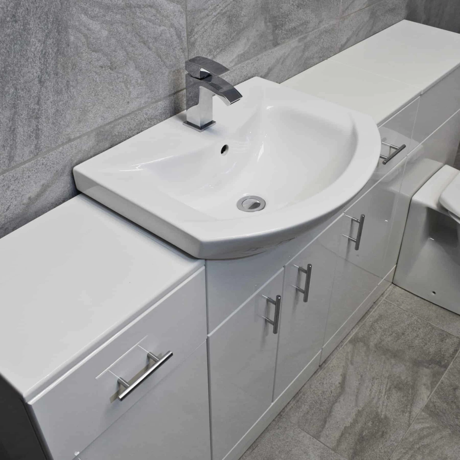 1740mm White Gloss Bathroom Furniture Storage Suite Set Sink + Toilet 6 1740mm White Gloss Bathroom Furniture Storage Suite Set Sink + Toilet - Image 4