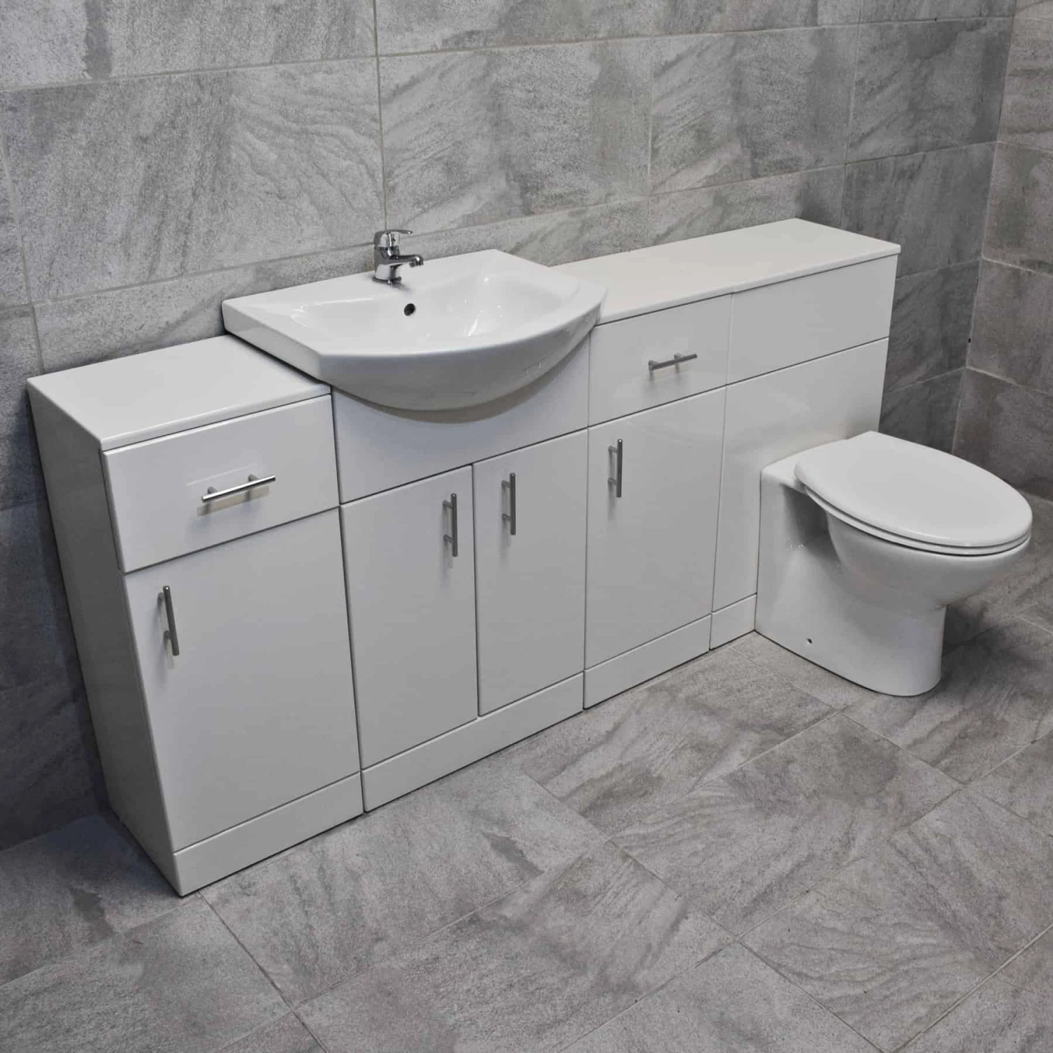 1740mm White Gloss Bathroom Furniture Storage Suite Set Sink + Toilet 8 1740mm White Gloss Bathroom Furniture Storage Suite Set Sink + Toilet - Image 6