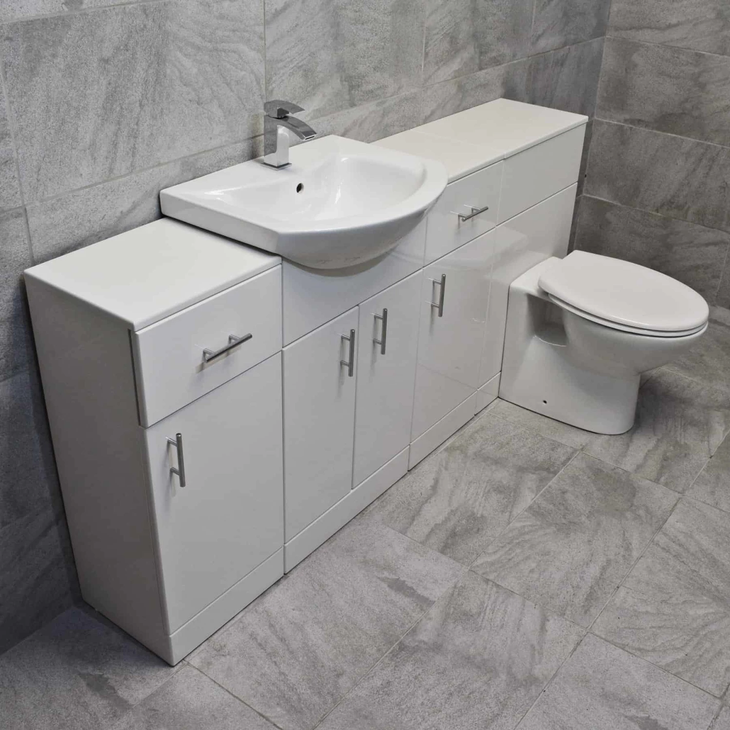 1740mm White Gloss Bathroom Furniture Storage Suite Set Sink + Toilet 9 1740mm White Gloss Bathroom Furniture Storage Suite Set Sink + Toilet - Image 7