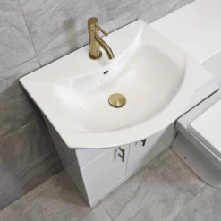 White 1050mm Bathroom Vanity Suite Sink + Toilet + Gold Brushed Brass Handles -Comparethebathroom Shop Kit932 Compare 1050 Vanity WC Brass Basin jpg webp