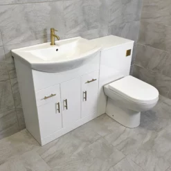 1250 1350 1450 Bathroom Vanity Suite With Sink + Toilet + Brushed Brass Handles 11 1250 1350 1450 Bathroom Vanity Suite With Sink + Toilet + Brushed Brass Handles -Comparethebathroom Shop Kit933 Compare 1250 Vanity WC Brass Side jpg webp