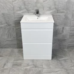 Luna Floor Standing 600mm White Gloss Vanity Unit With Optional Blade Tap