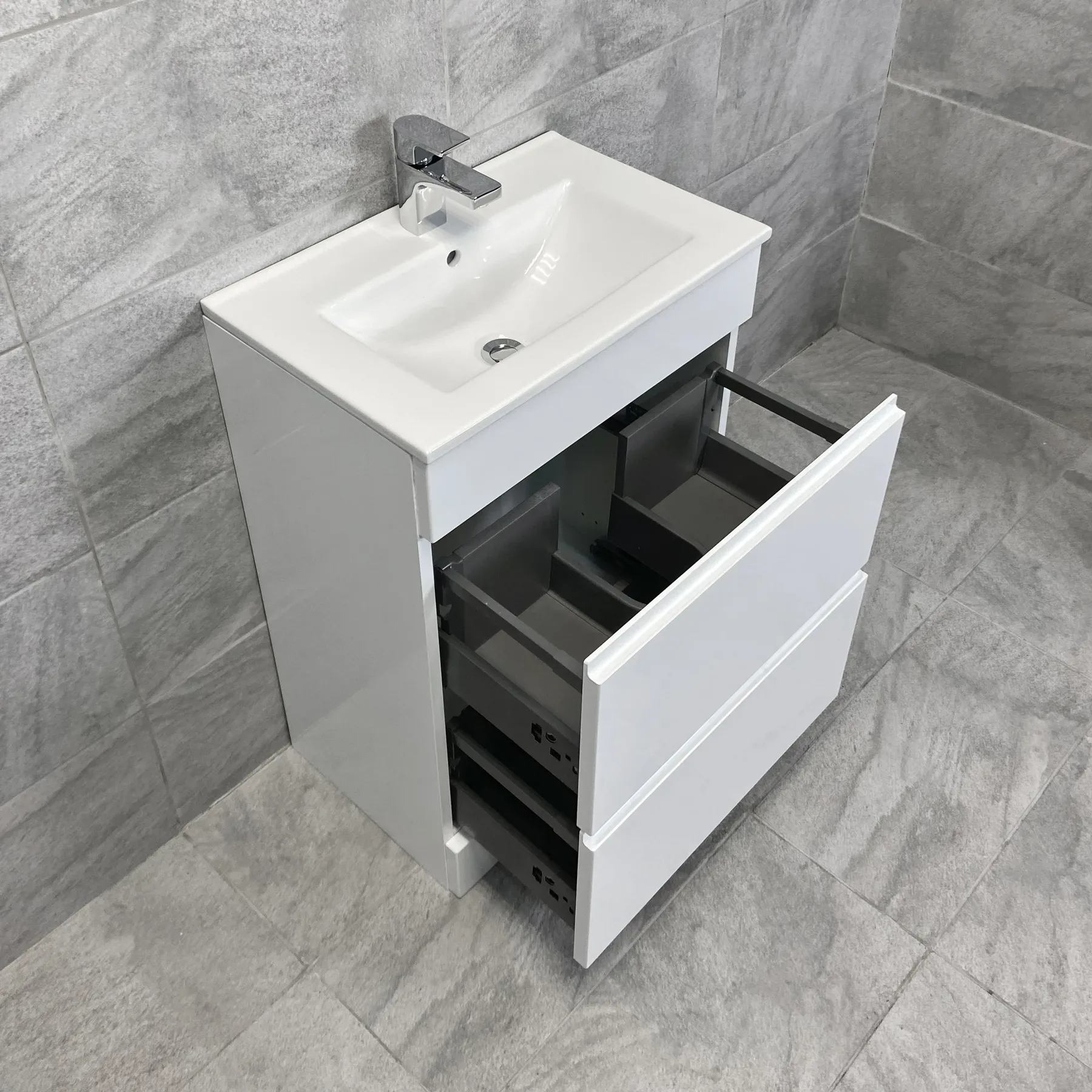 Luna Floor Standing 600mm White Gloss Vanity Unit With Optional Blade Tap 5 Luna Floor Standing 600mm White Gloss Vanity Unit With Optional Blade Tap - Image 3