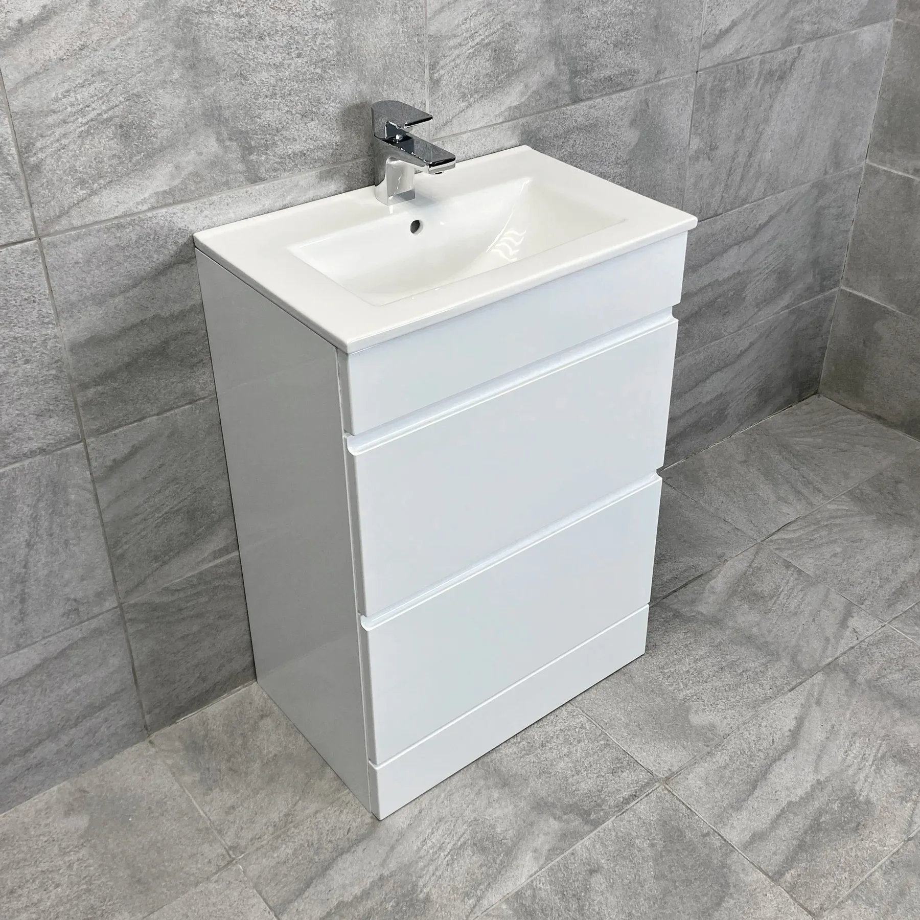 Luna Floor Standing 600mm White Gloss Vanity Unit With Optional Blade Tap 4 Luna Floor Standing 600mm White Gloss Vanity Unit With Optional Blade Tap - Image 2