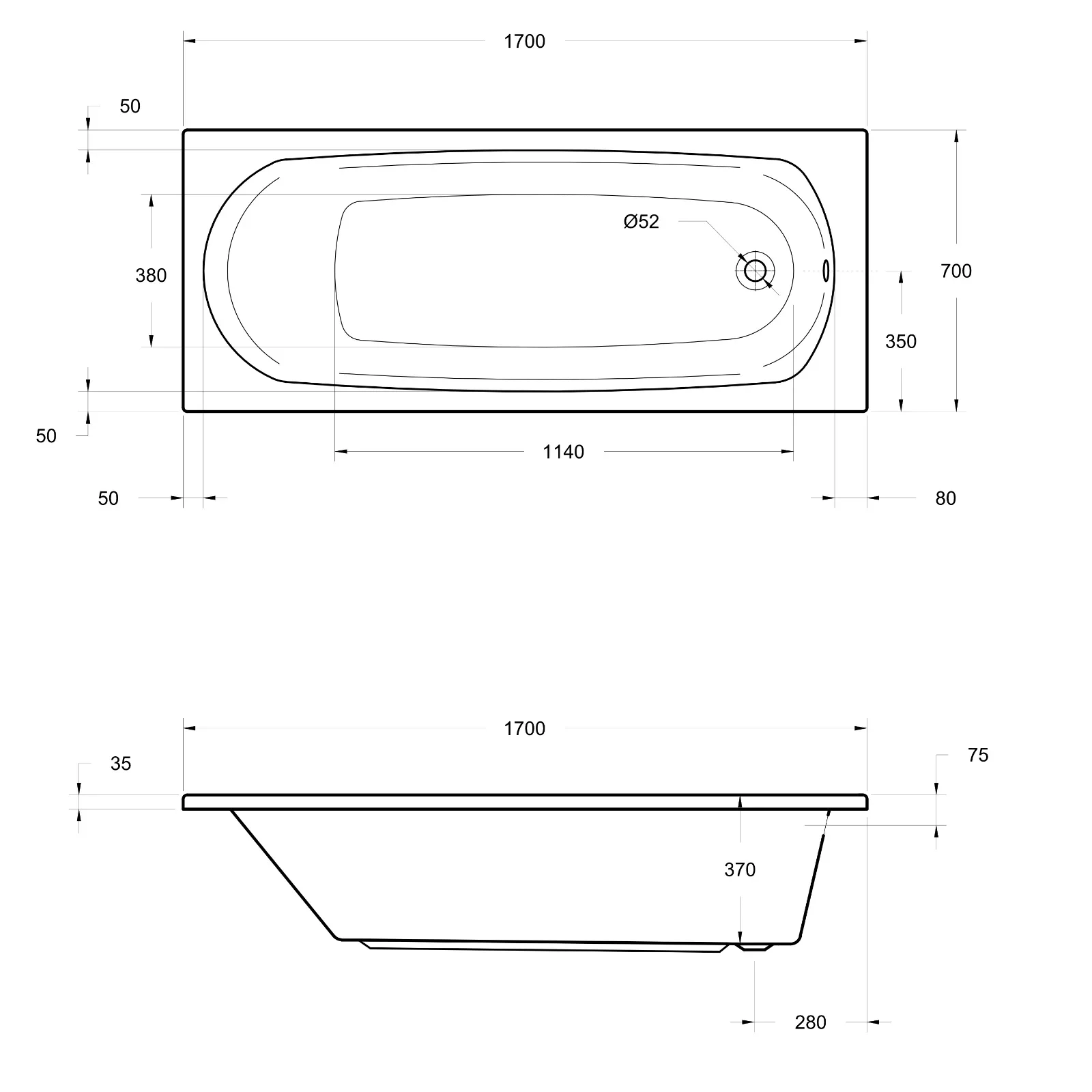 Mollie 1700 X 700mm Acrylic Bath Single Ended 10 Year Guarantee + Panel Options 6 Mollie 1700 X 700mm Acrylic Bath Single Ended 10 Year Guarantee + Panel Options - Image 4