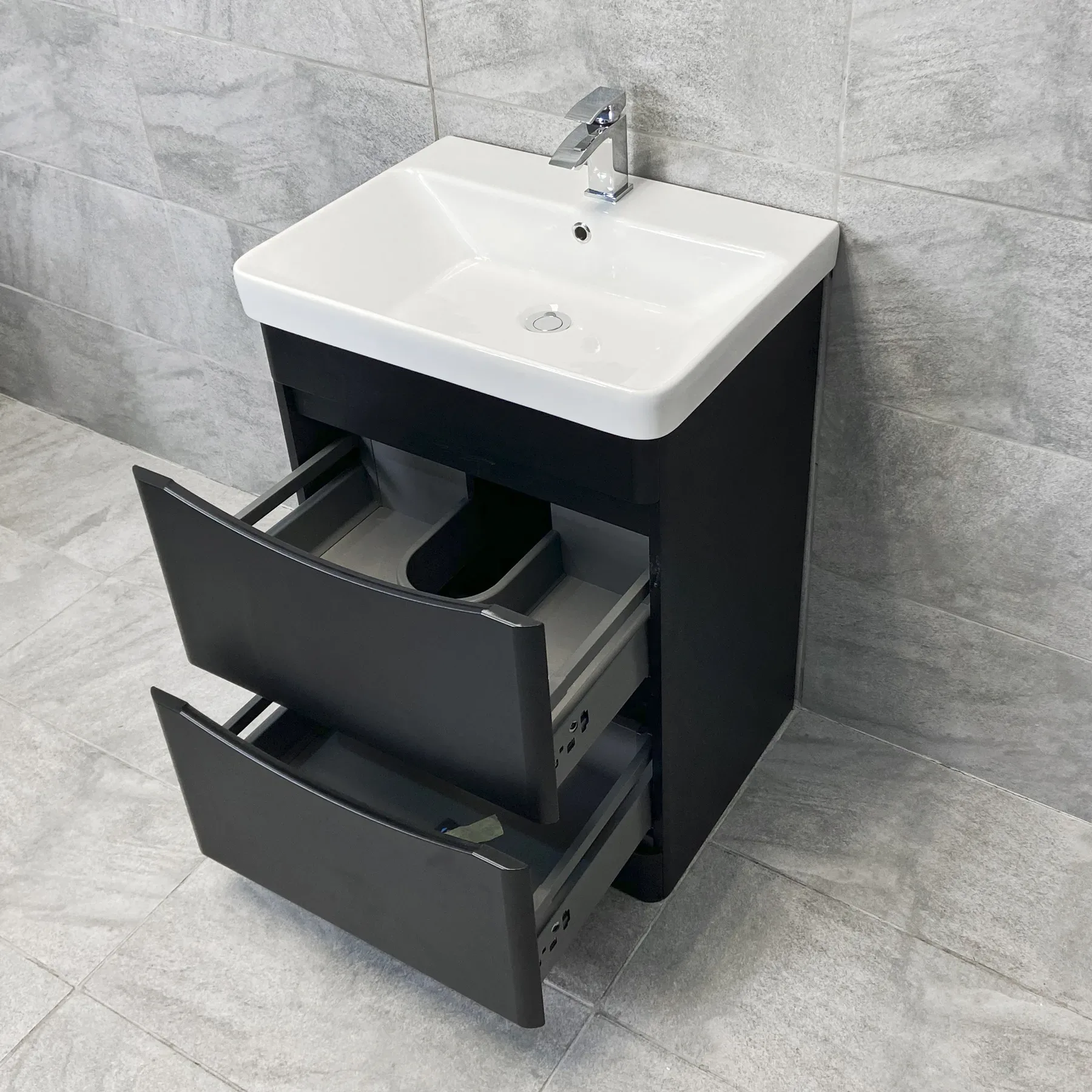 Aegean 600mm Floorstanding Bathroom Vanity Basin Sink Unit – Satin Black 4 Aegean 600mm Floorstanding Bathroom Vanity Basin Sink Unit – Satin Black - Image 2