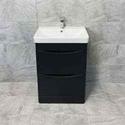 Aegean Satin Black Bathroom Furniture 1100mm Basin Sink Unit + Toilet Suite 12 Aegean Satin Black Bathroom Furniture 1100mm Basin Sink Unit + Toilet Suite -Comparethebathroom Shop Moonstone Satin Black FS Front jpg webp 1