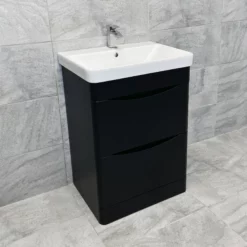 Aegean 600mm Floorstanding Bathroom Vanity Basin Sink Unit – Satin Black 8 Aegean 600mm Floorstanding Bathroom Vanity Basin Sink Unit – Satin Black -Comparethebathroom Shop Moonstone Satin Black FS Side jpg