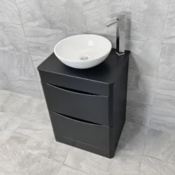 Aegean Satin Black Floorstanding Bathroom Vanity Unit Suite With Wok Basin & Tap -Comparethebathroom Shop Moonstone Satin Black FS Wok Basin jpg webp 1