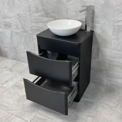 Aegean Satin Black Floorstanding Bathroom Vanity Unit Suite With Wok Basin & Tap -Comparethebathroom Shop Moonstone Satin Black FS Wok Drawers jpg webp