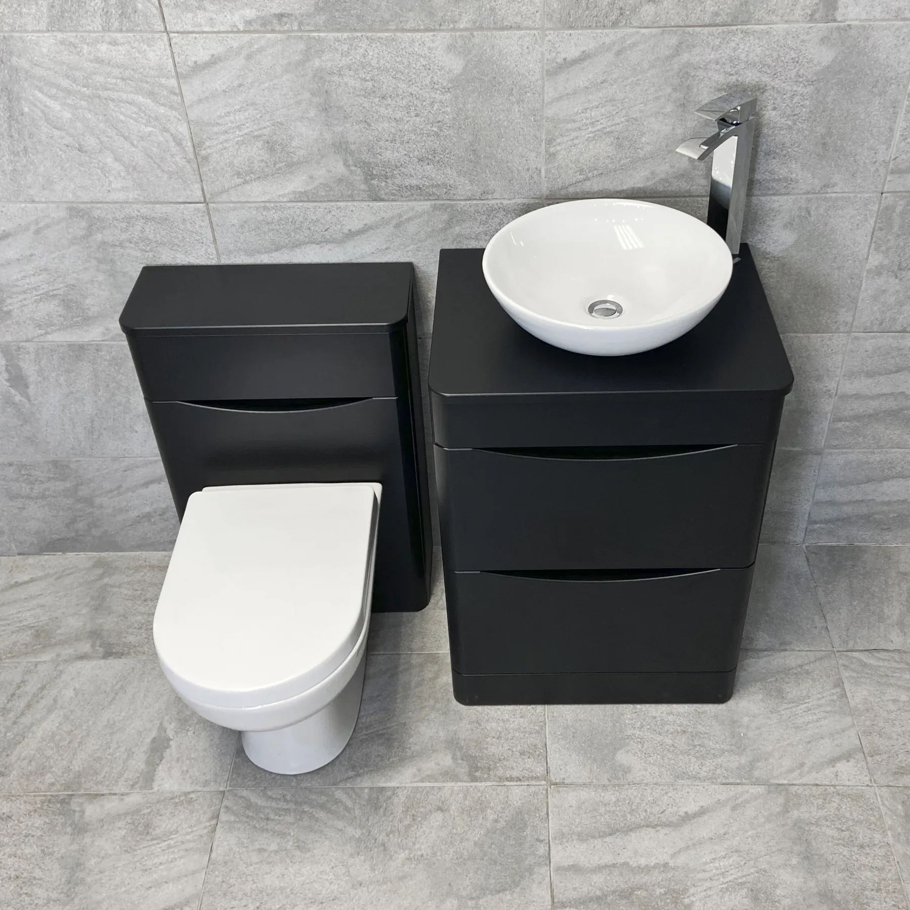 Aegean Satin Black Floorstanding Vanity & WC Set Unit With Wok Basin & Tap 4 Aegean Satin Black Floorstanding Vanity & WC Set Unit With Wok Basin & Tap - Image 2